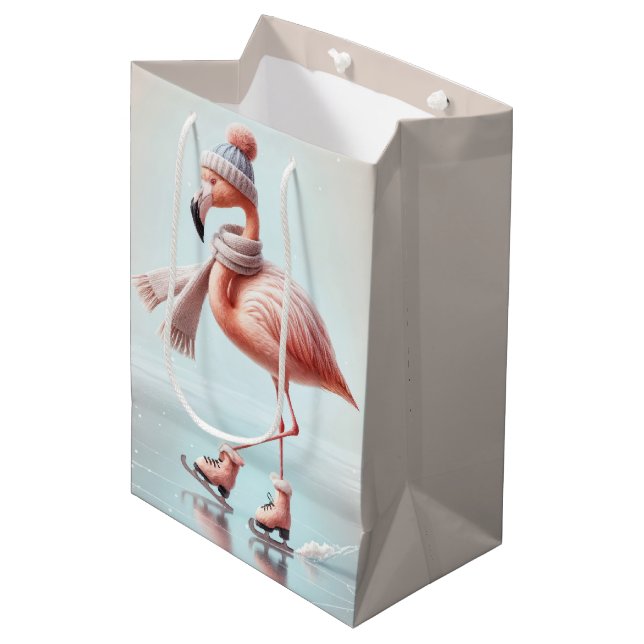 Birthday Pink Flamingo Ice Skater Medium Gift Bag (Front Angled)