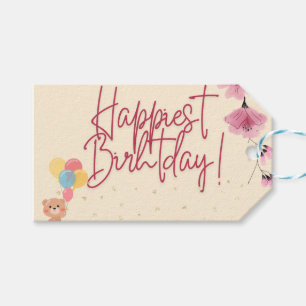 Birthday Pink floral gift tag, personalised  Tags