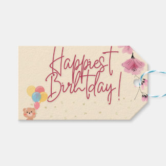 Birthday Pink floral gift tag, personalised  Tags