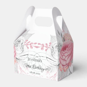 Birthday pink floral silver modern elegant favour box