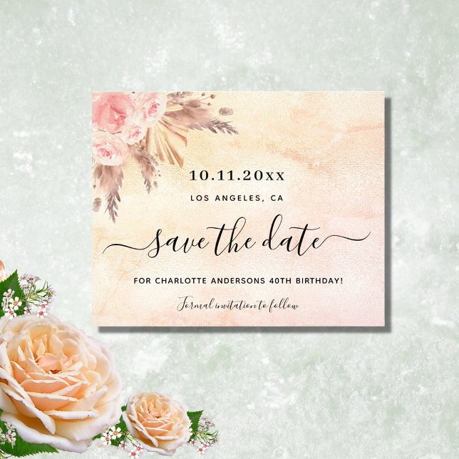 Birthday pink florals budget save the date flyer (Creator Uploaded)