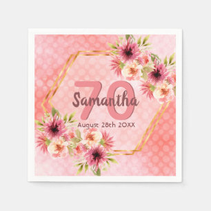 Birthday pink florals gold geometric name napkin