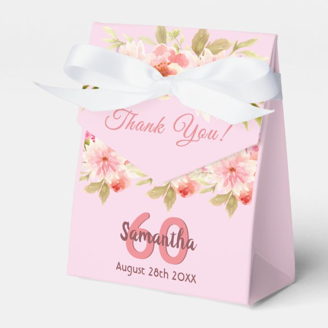 Birthday pink florals monogram thank you favour box (Front Side)