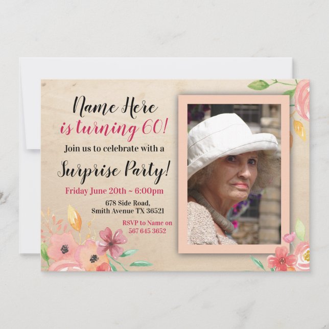 Birthday Pink Flower Photo Vintage Invitation (Front)