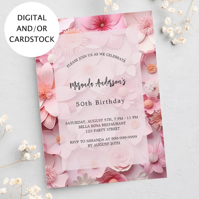 Birthday pink flowers invitation (Creator Uploaded)