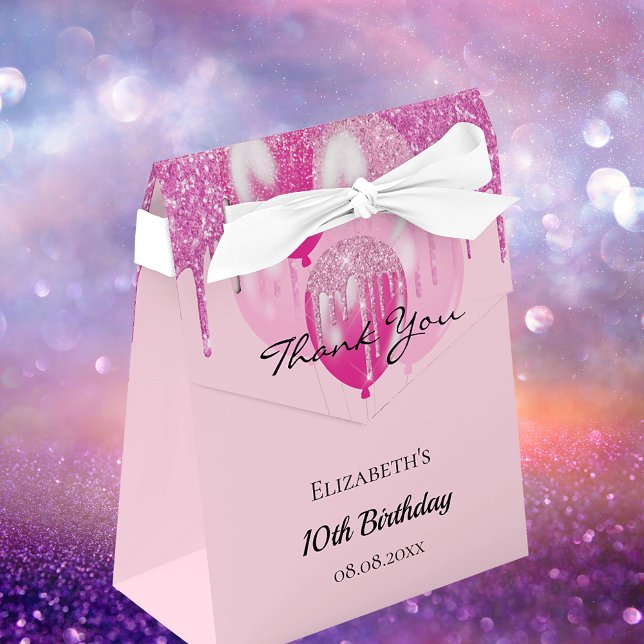 Birthday pink glitter drips balloons girl favour box (Creator Uploaded)