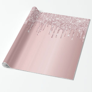 Birthday pink glitter drips sparkle dusty rose  wrapping paper