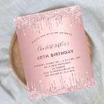 Birthday pink glitter dusty rose budget invitation<br><div class="desc">A modern, stylish and glamorous invitation for a woman's 50th (or any age) birthday party. A dusty rose, pink faux metallic looking background with faux glitter drip, paint dripping look. The name is written with a modern dark rose gold colored hand lettered style script. Personalize and add a name, age...</div>