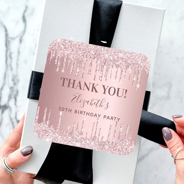 Birthday pink glitter dusty rose luxury Thank You Classic Round Sticker (Creator Uploaded)