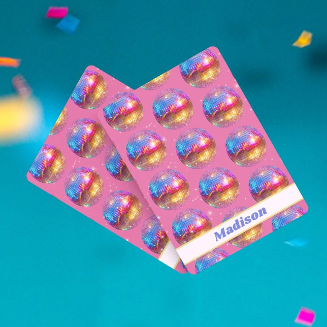 Birthday Pink Glitter Groovy 70s Disco Ball Custom Playing Cards (Creator Uploaded)