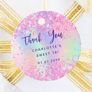 Birthday pink holographic thank you favour tags