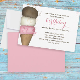 Birthday Pink Ice Cream Calligraphy Script Invitation
