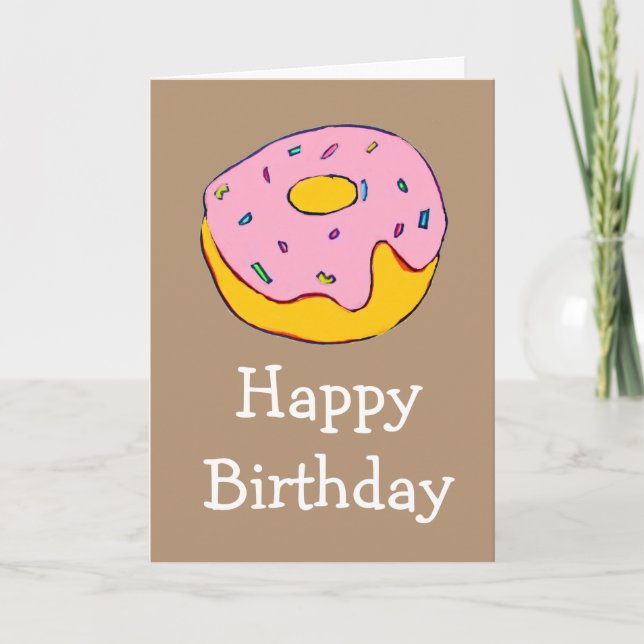 Birthday pink icing doughnut cute food card (Front)