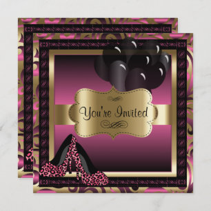 Birthday Pink Leopard High Heels Invitation