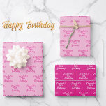 Birthday pink name girl wrapping paper sheet<br><div class="desc">Elegant,  classic,  glamourous and feminine style party wrapping paper sheets. 2 sheets with pink pastel background colour,  1 sheet with hot pink background.
Personalise and add a name and age.</div>