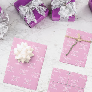 Birthday pink pastel white name girl wrapping paper sheet