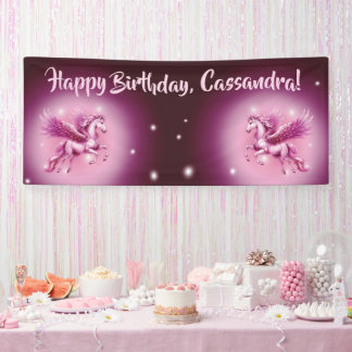 Birthday Pink Pegasus Fantasy Design Banner
