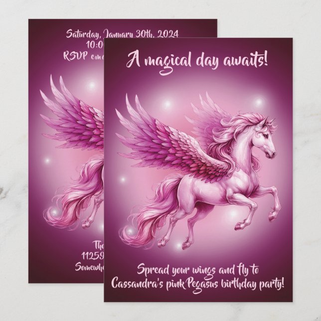 Birthday Pink Pegasus Fantasy Design Invitation (Front/Back)