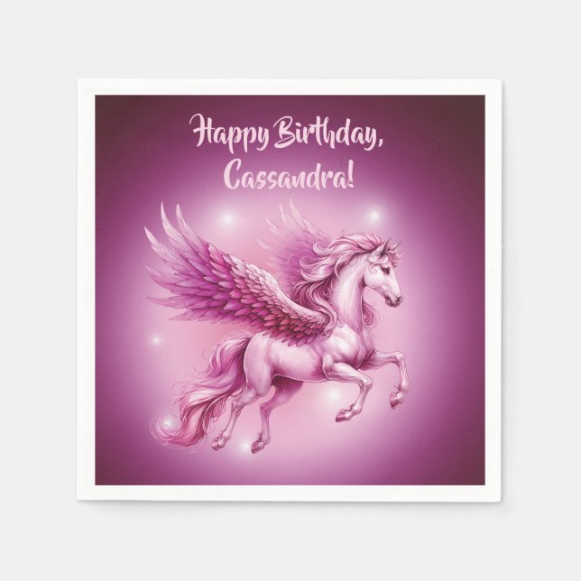 Birthday Pink Pegasus Fantasy Design Napkin (Front)