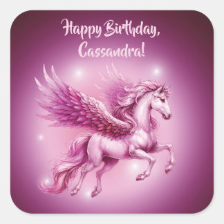 Birthday Pink Pegasus Fantasy Design Square Sticker