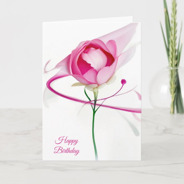 Birthday Pink Peony Bud Abstract Card (Front)