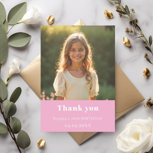 Birthday pink photo girl thank you card