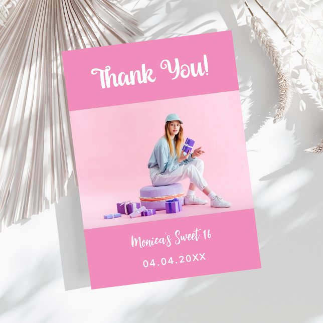 Birthday pink photo thank you card (Creator Uploaded)