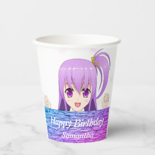 Birthday pink purple anime kawaii girl name paper cups