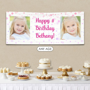 Birthday Pink Purple Confetti 2 Photo Personalised Banner