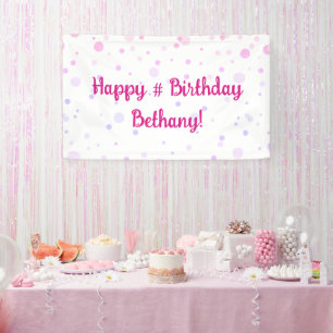 Birthday Pink Purple Confetti Dots Personalised Banner