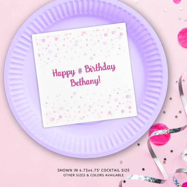Birthday Pink Purple Confetti Dots Personalised Napkin (Creator Uploaded)