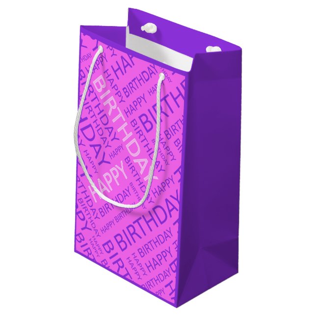 Birthday pink purple custom name small gift bag (Back Angled)