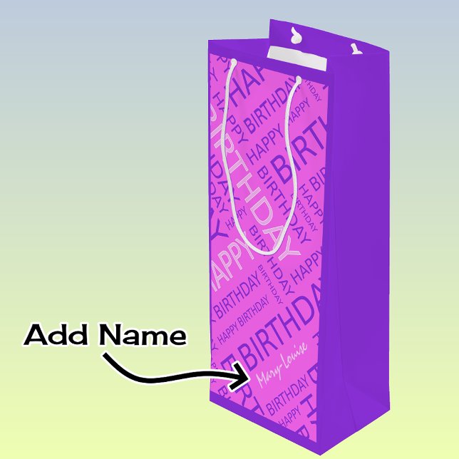 Birthday pink purple custom name wine gift bag (Creator Uploaded)