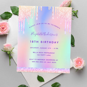 Birthday pink purple drips budget invitation flyer