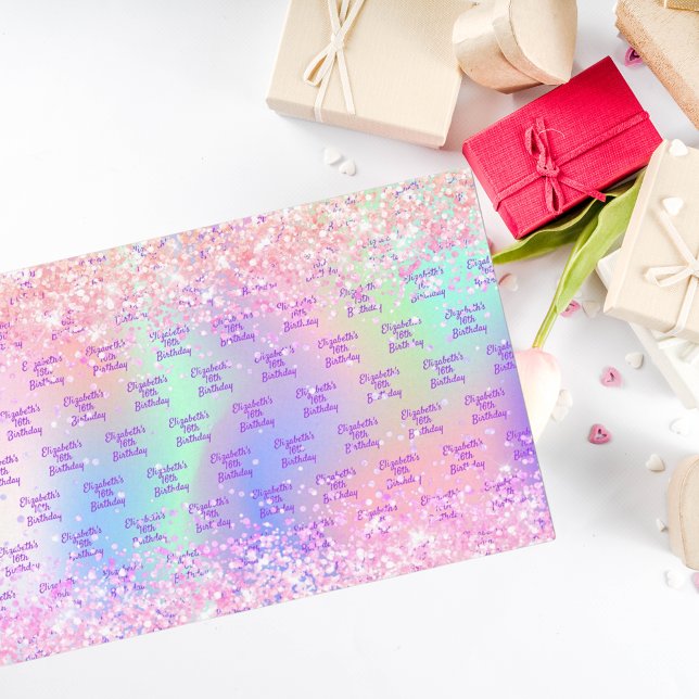 Birthday pink purple glitter holographic tissue paper (Creator Uploaded)