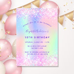 Birthday pink purple holographic invitation<br><div class="desc">A girly and feminine 18th (or any age) birthday party invitation. On front: A rainbow,  holographic coloured background in purple,  pink,  mint green.  Decorated with blush pink confetti.  Personalise and add a name and party details. The name is written with a hand lettered style script,   purple coloured letters.</div>