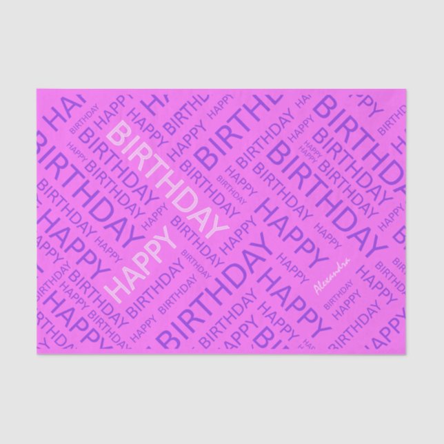 Birthday pink purple typographic personalised tissue paper (Front)