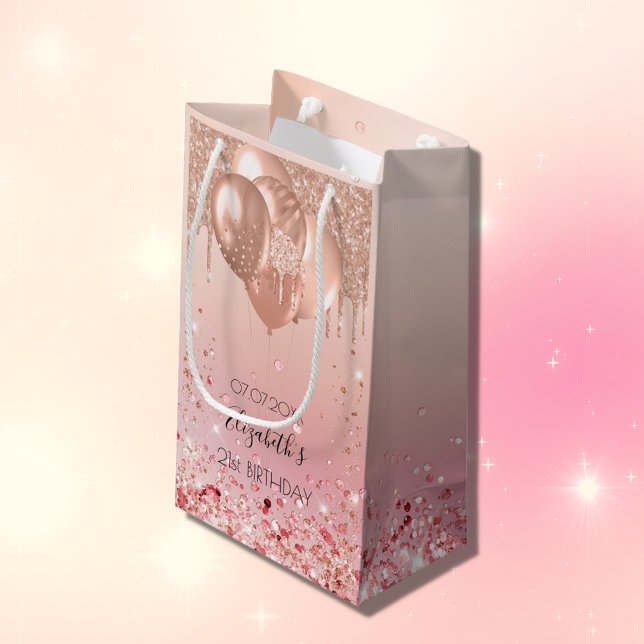 Birthday pink rose gold balloons sparkles small gift bag (Creator Uploaded)