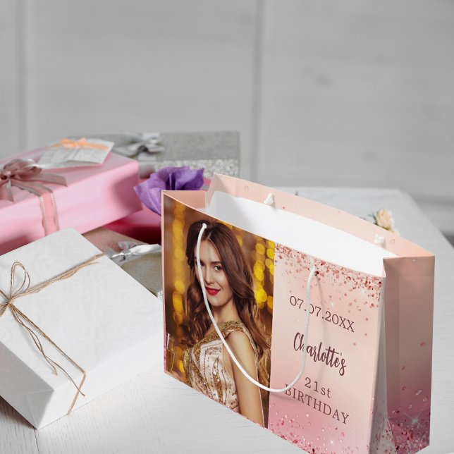 Birthday pink rose gold photo large gift bag (Creator Uploaded)