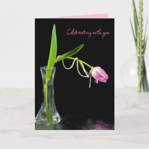 Birthday Pink Tulips and Pearls Card