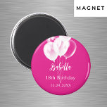 Birthday pink white balloons party magnet<br><div class="desc">For a 18th (or any age) birthday party.  A trendy pink background decorated with white balloons.   The name is written with a modern hand lettered style script.  Personalise and add a name and date.</div>