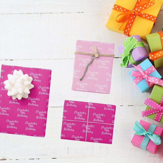 Birthday pink white name girl wrapping paper sheet (Creator Uploaded)