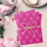 Birthday pink white name girl wrapping paper sheet<br><div class="desc">Elegant,  classic,  glamourous and feminine style party wrapping paper sheets. A hot pink background,  white text.
Personalise and add a name and age.</div>