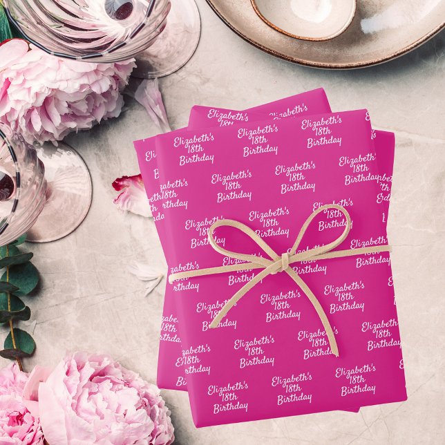 Birthday pink white name girl wrapping paper sheet (Creator Uploaded)