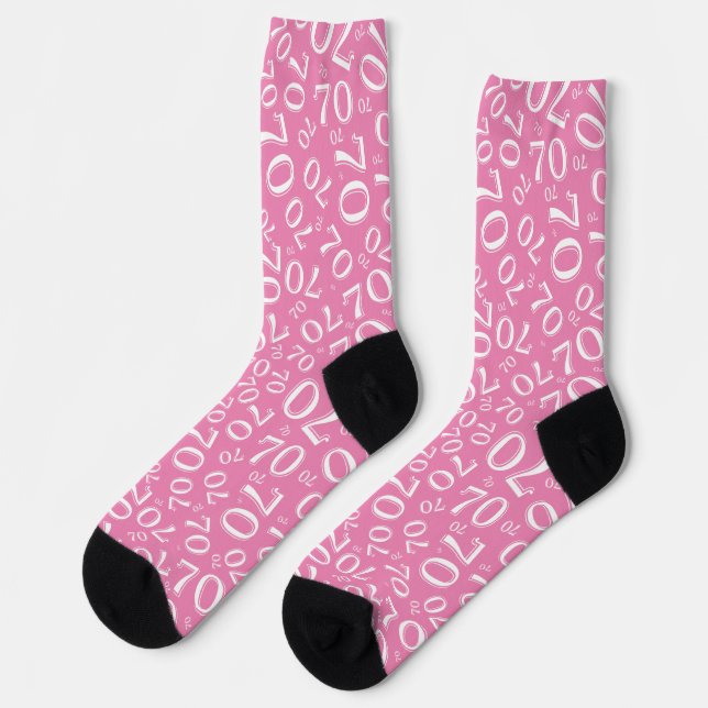Birthday Pink/White Random Number Pattern 70 Socks (Left)