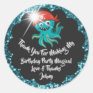 Birthday Pirate Favour Thank Red Black Glitter Classic Round Sticker