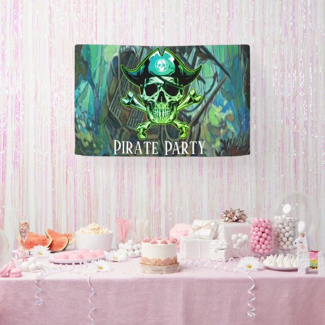 Birthday Pirate Party Skull Theme House Flag Banner (Party)