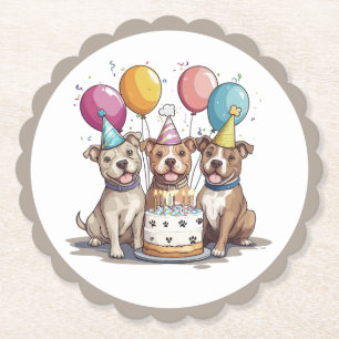 Birthday Pit Bull Dogs Paper Coaster