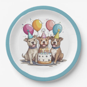 Birthday Pit Bull Dogs Paper Plate