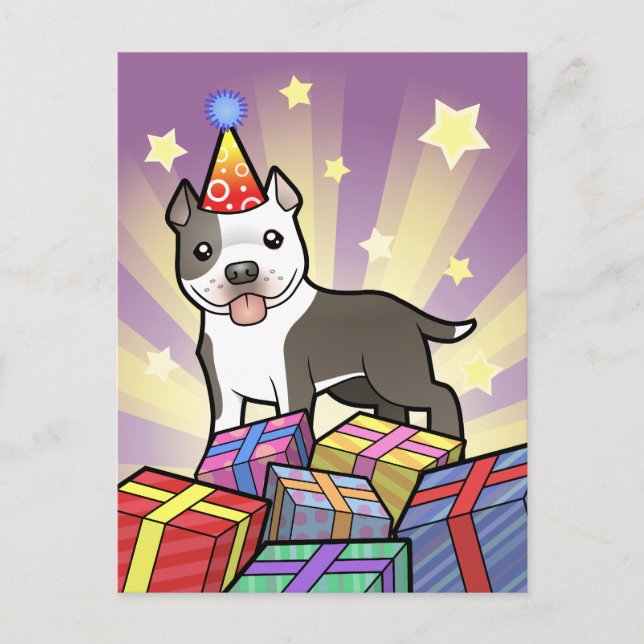 Birthday Pitbull / American Staffordshire Terrier Postcard (Front)